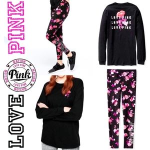 VS Pink co-ord 2 pc. set bling floral long sleeve shirt yoga pant sweat suit
